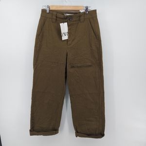 Zara Khaki Green High Waist Cargo Pants